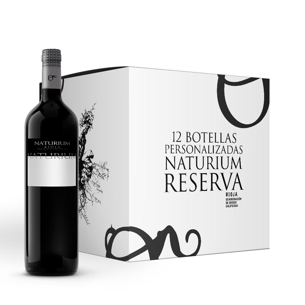 Caja 12 botellas vino etiquetas personalizadas Naturium Reserva
