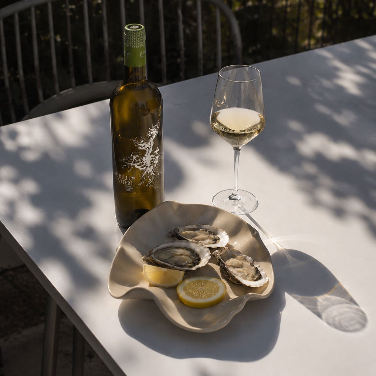 Vino Blanco Rioja con ostras