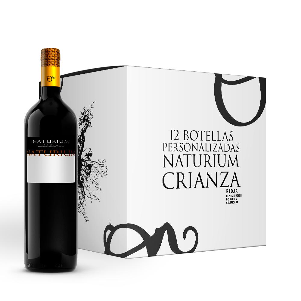 Caja 12 botellas vino etiquetas personalizadas Naturium Crianza